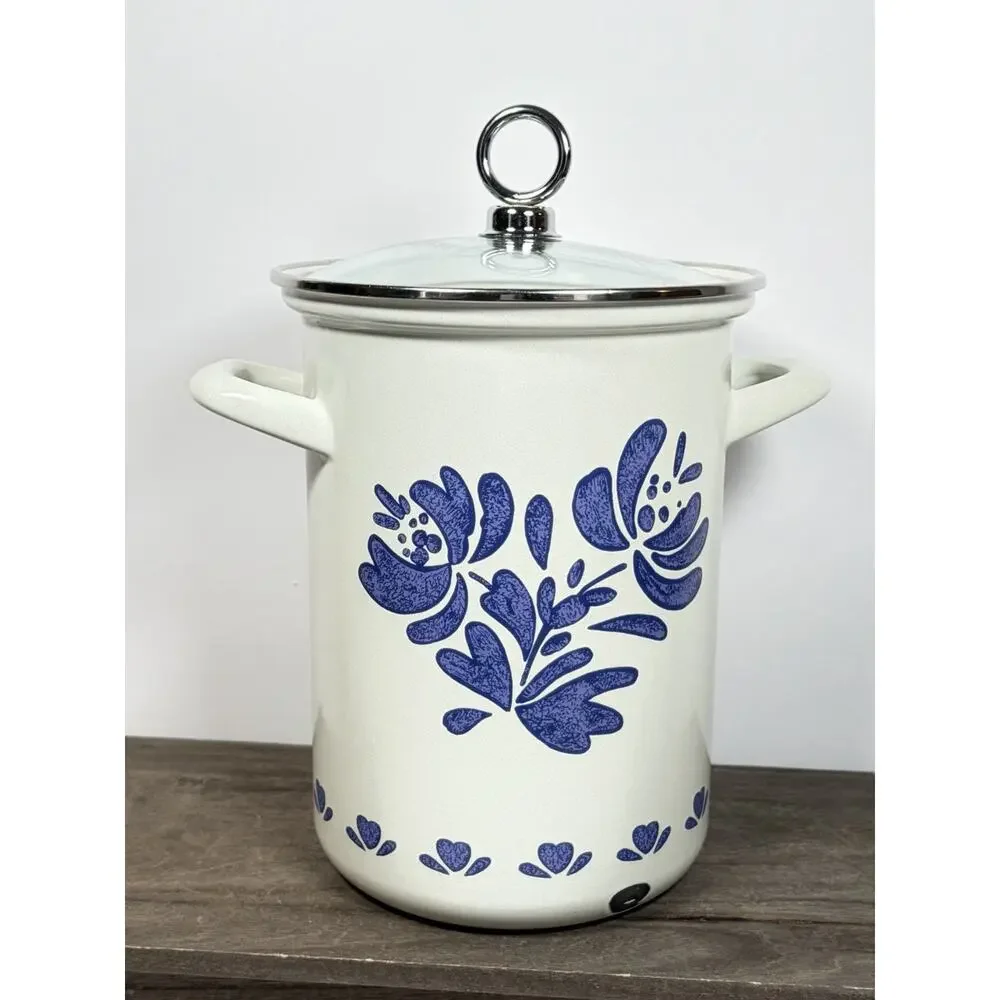 Vintage Pfaltzgraff Yorktowne Enamel Asparagus Pot, Lid, Metal Steamer Pre-Owned